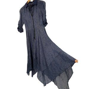 XS NWT BCBGMAXAZRIA Blue Striped Handkerchief Hem Midi Shirt Dress $298